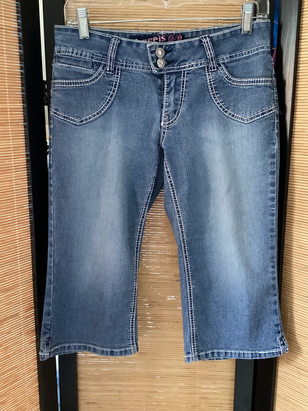 ANGELS Jeans cropped denim pants capris Sz 7 retro low rise stretch jewel button
